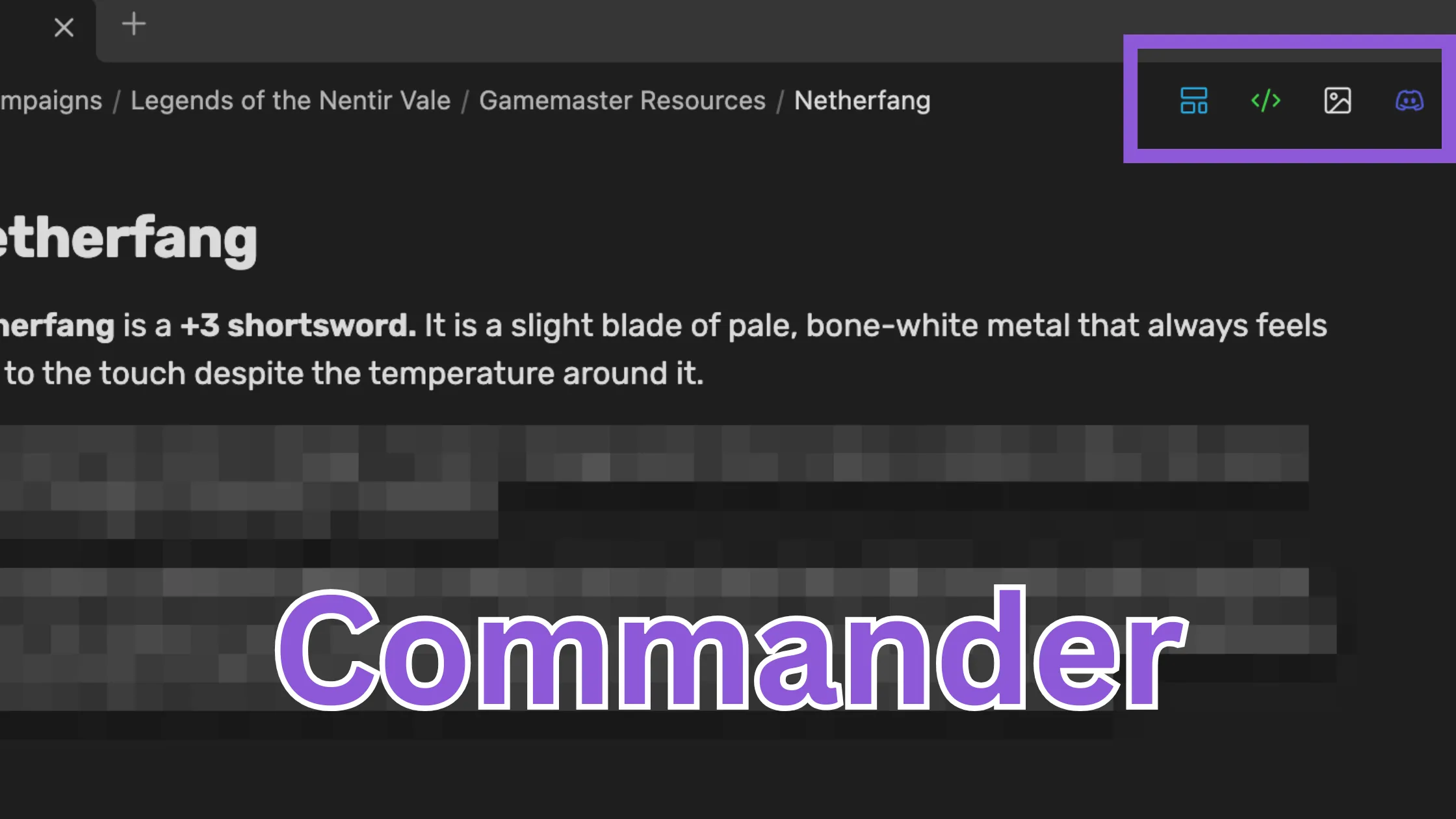 A note with custom button icons in the top right with a purple box around them to highlight their existence.