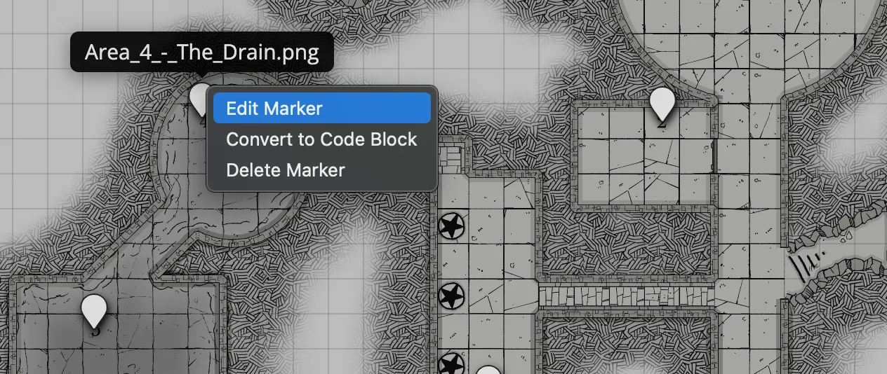 A popup menu showing options including Edit Marker